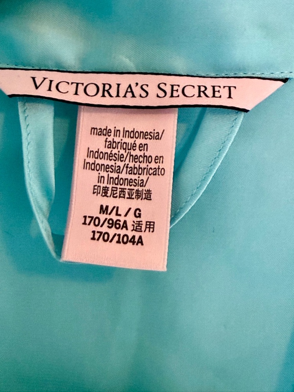 Victoria's Secret Turquoise Satin Kimono Robe with Tie M/L Ruffle Sleeve Hem - Picture 7 of 7